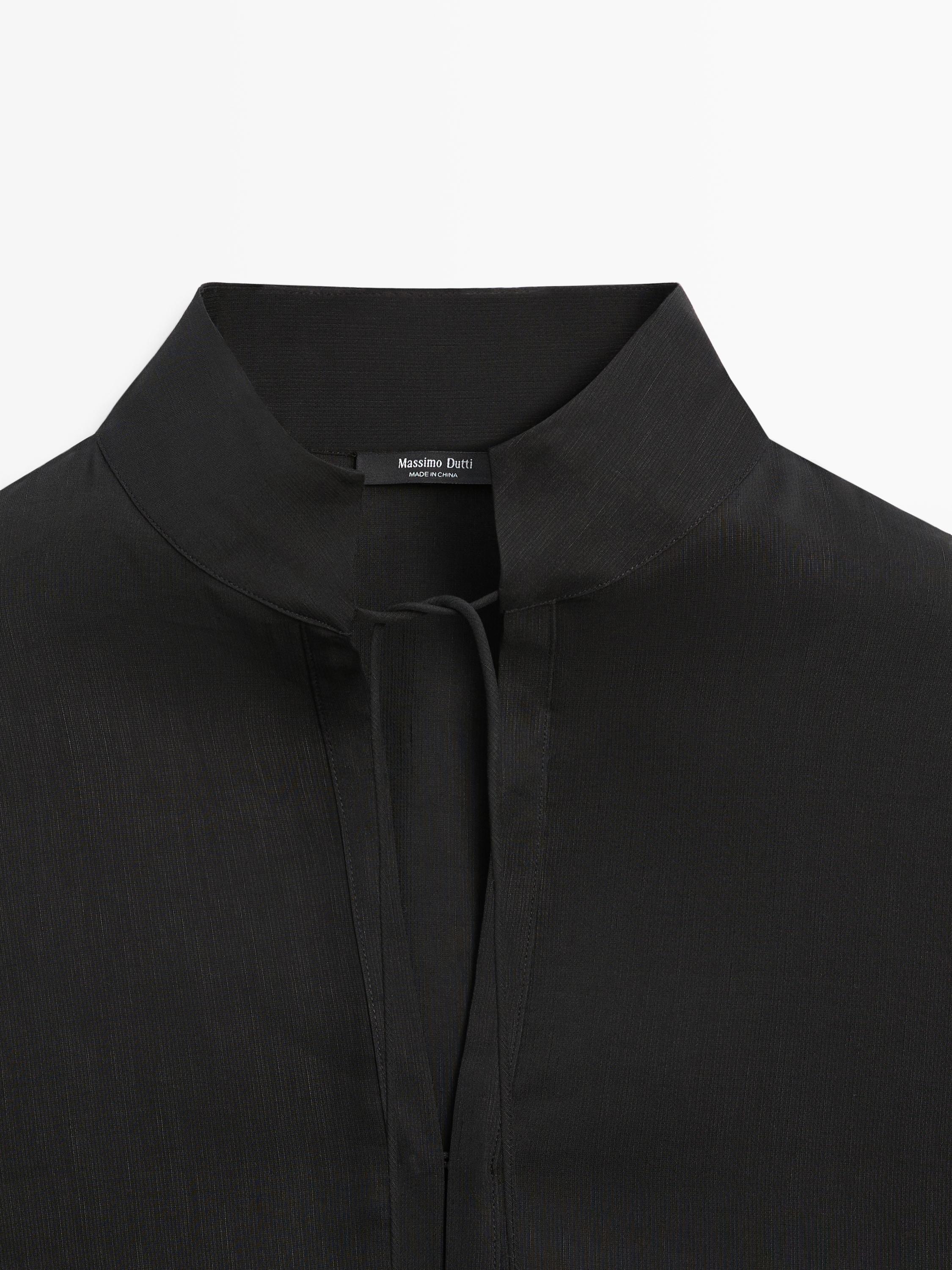 Flowing linen blend shirt with stand collar
